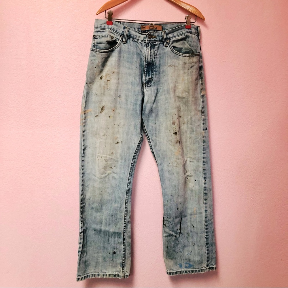 Vintage Distressed Lee Relaxed Bootcut Dungarees Grunge
